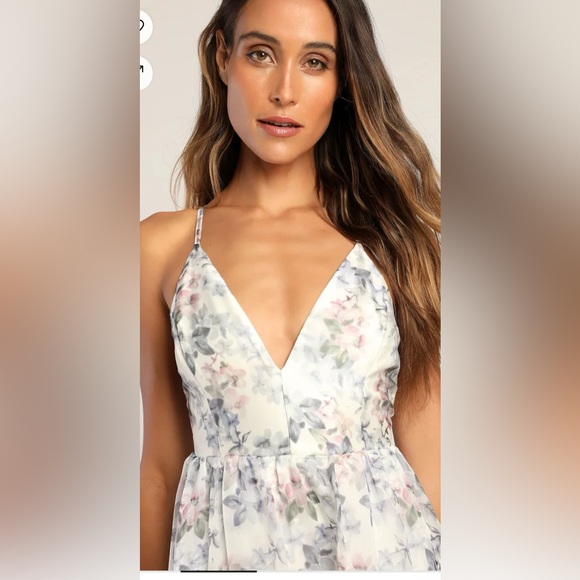 Lulus Effortless Evening Ivory Floral Print Sleeveless Maxi Dress Sz L - Picture 3 of 11